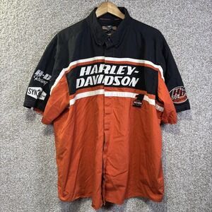 Harley-Davidson Shirt 2XL Orange SYN Racing Short Sleeve Button Up Embroidered